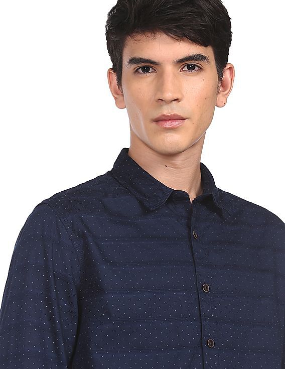 Flying Machine Spread Collar Geometric Print Shirt