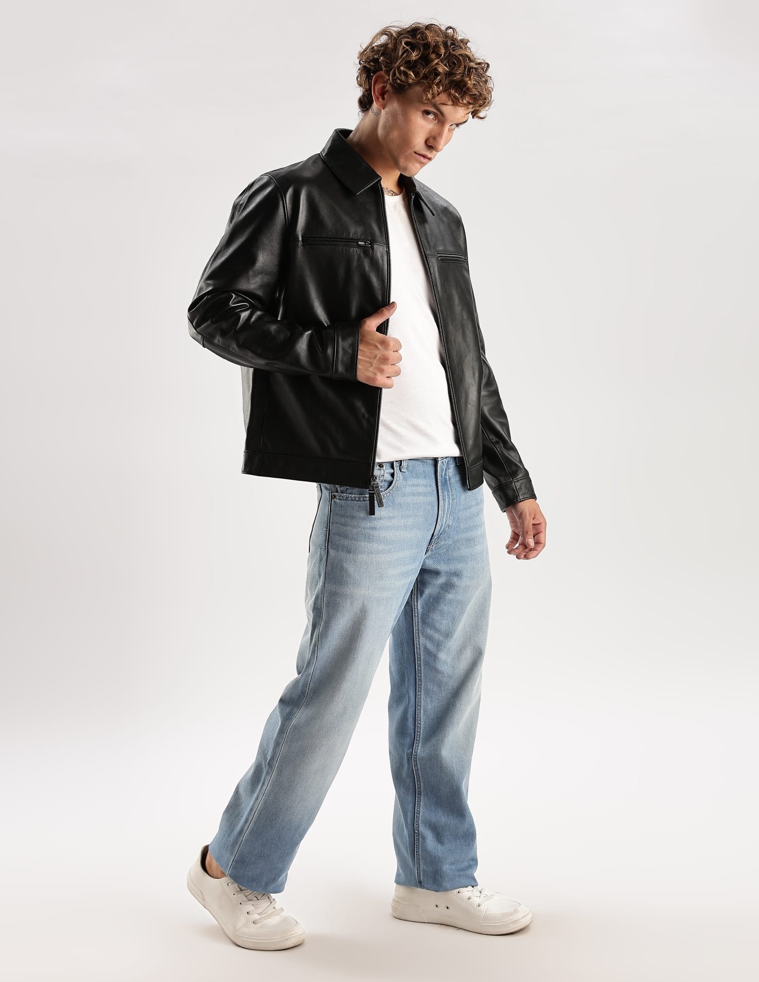 Buy Calvin Klein Jeans Solid Regular-Fit Leather Jacket - NNNOW.com