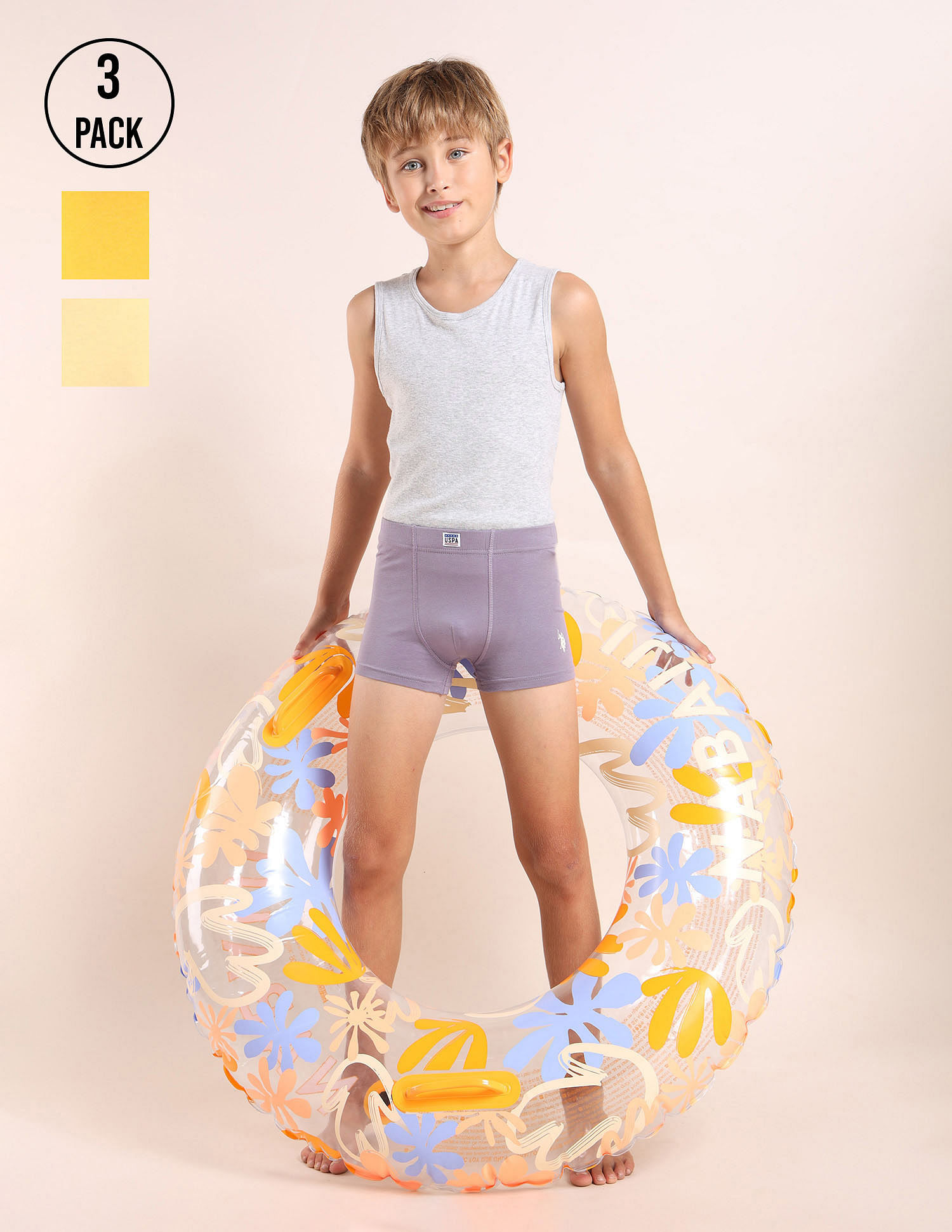 USPA Innerwear Boys Cotton Spandex Solid Trunks - Pack Of 3