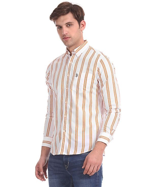Orange Vertical Stripe Cotton Shirt 