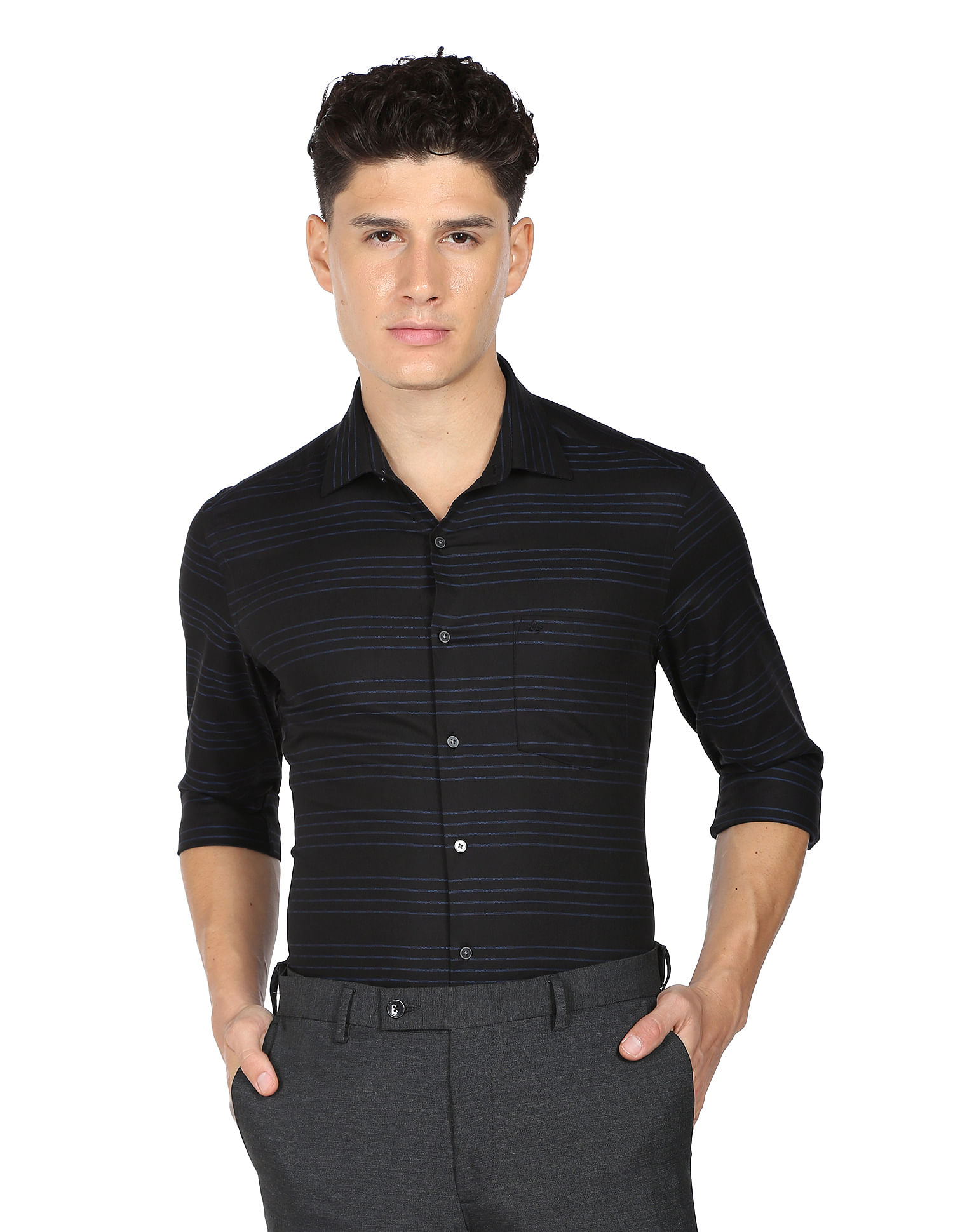 Arrow Manhattan Slim Fit Horizontal Stripe Shirt