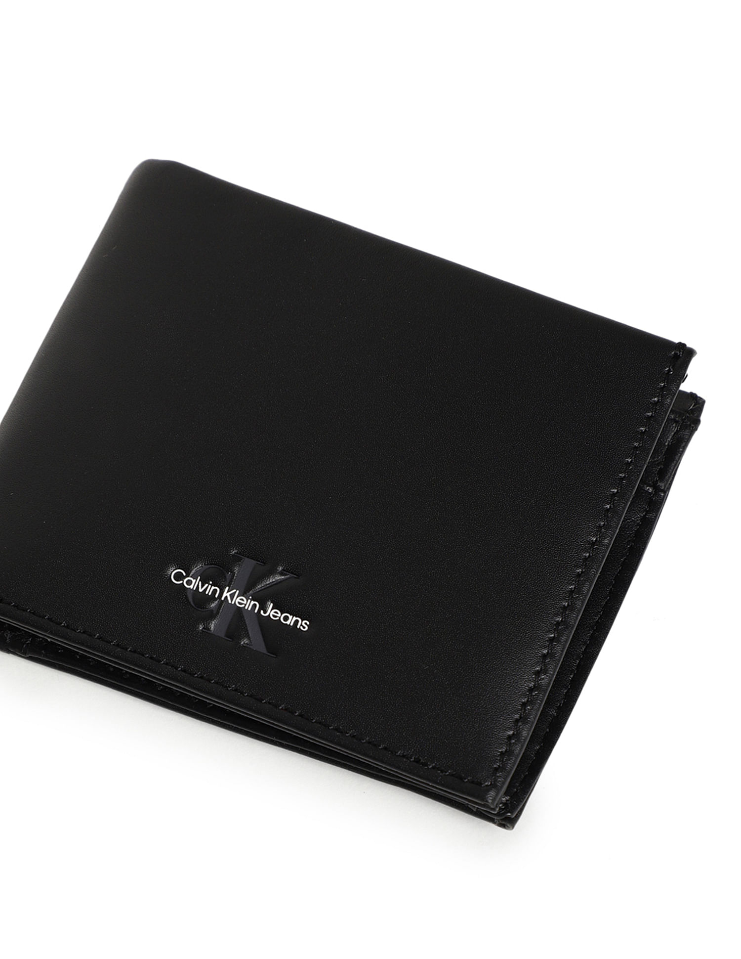 Calvin Klein Solid Leather Monogram Wallet