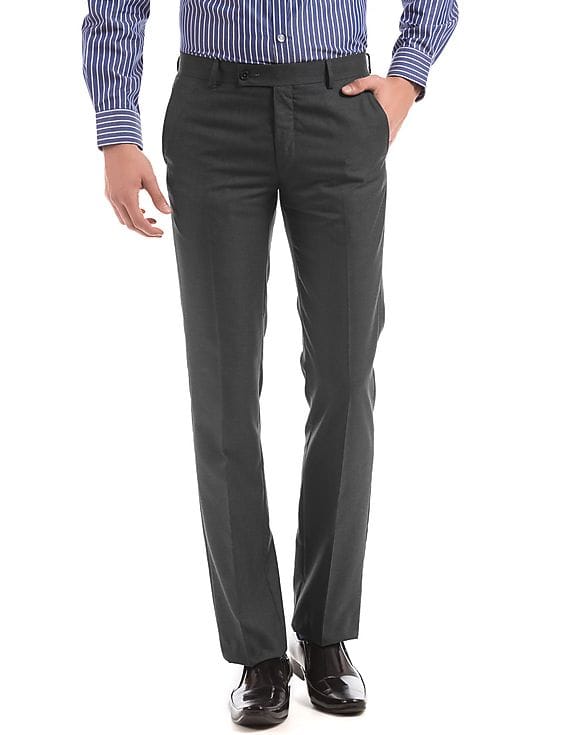 Buy Men Grey slim-fit formal trousers 