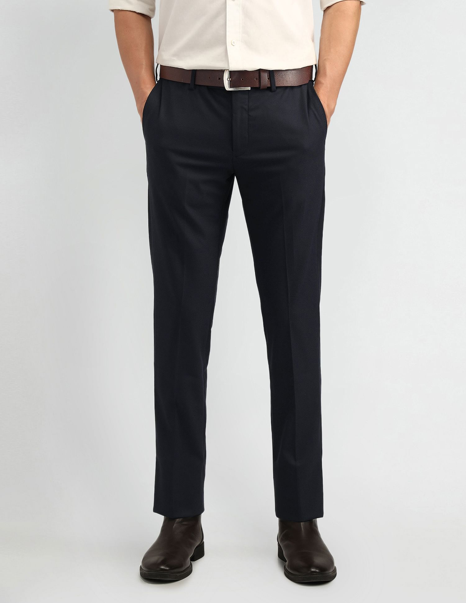 Arrow Solid Dobby Slim Fit Trousers