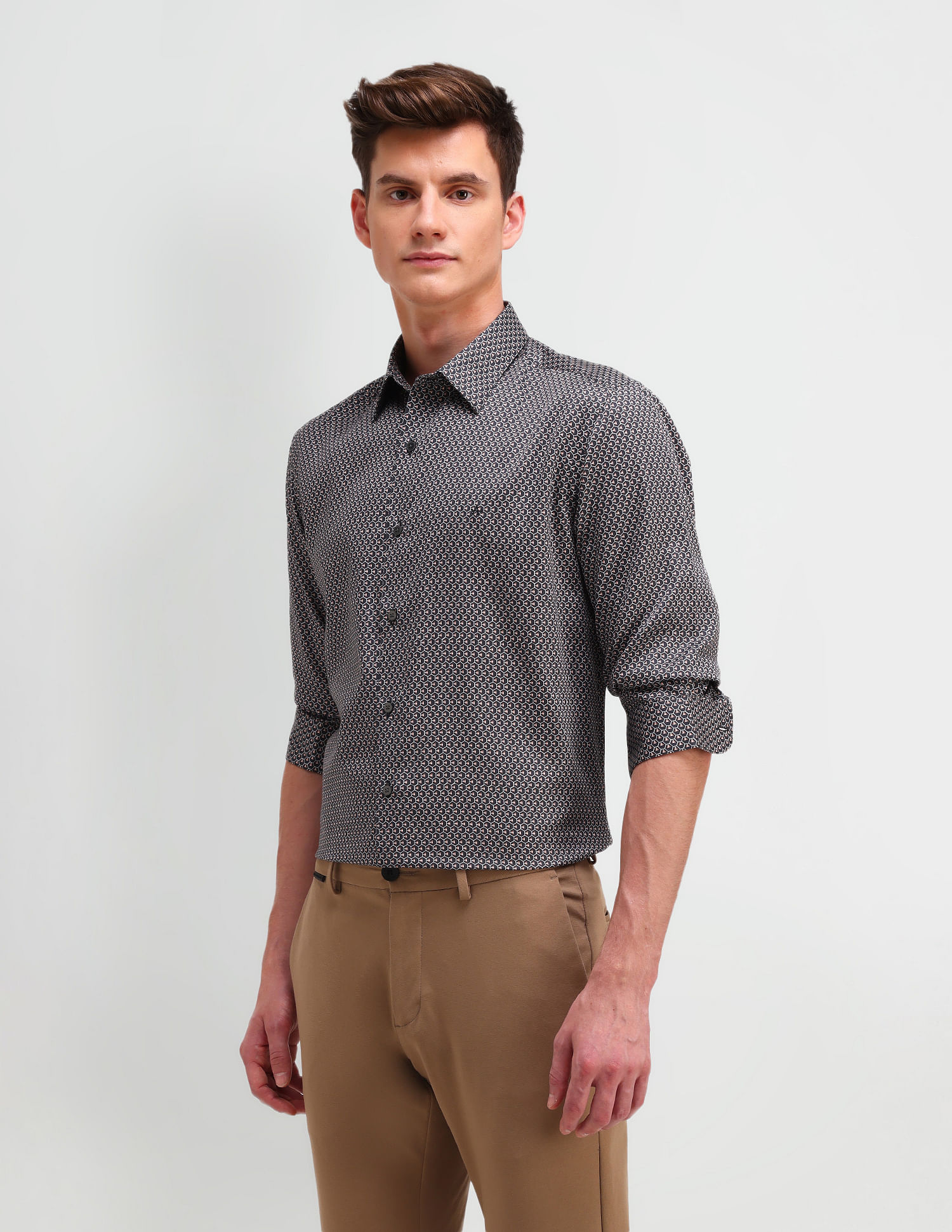 Arrow Newyork Manhattan Slim Fit Geometric Printed Shirt