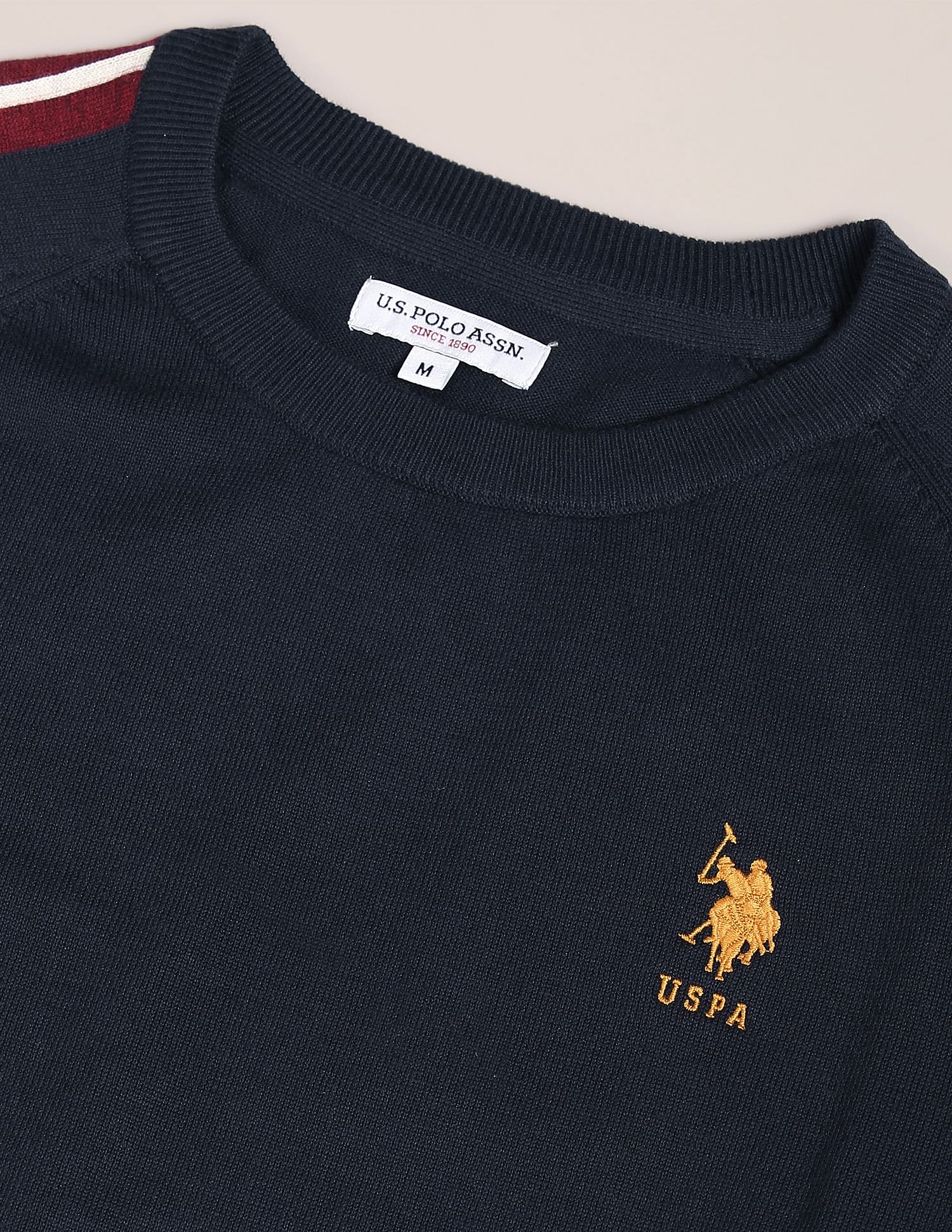 U.S. Polo Assn. Contrast Logo Striped Sleeve Sweater