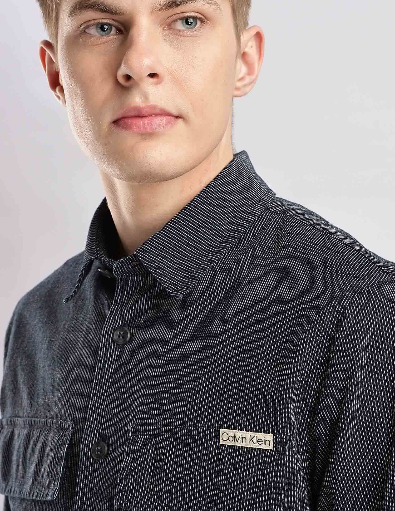 Calvin Klein Jeans Pinstripes Regular Fit Plain Woven Shirt