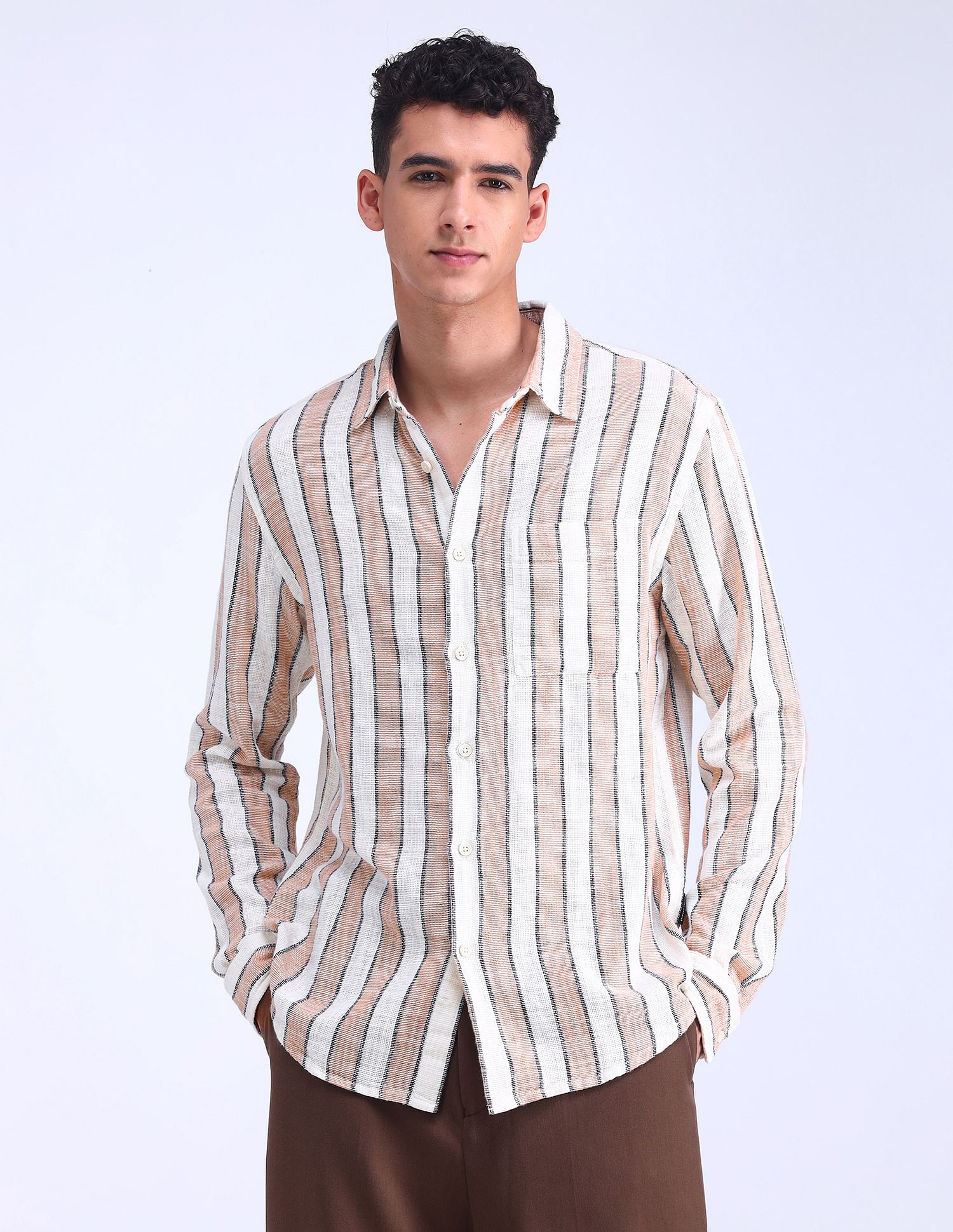 Flying Machine Regular Vertical Striped Dobby Shirt