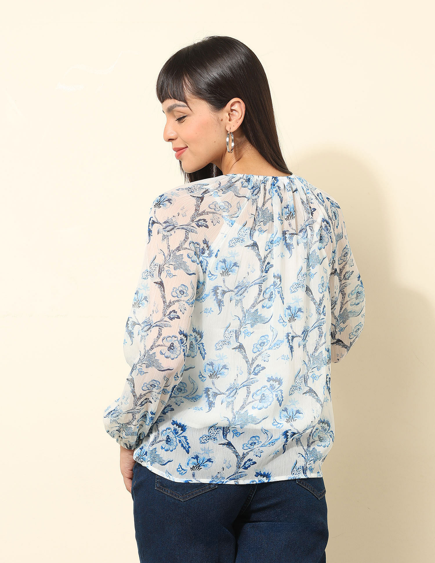 U.S. Polo Assn. Women Chiffon Sheer Floral Printed Top