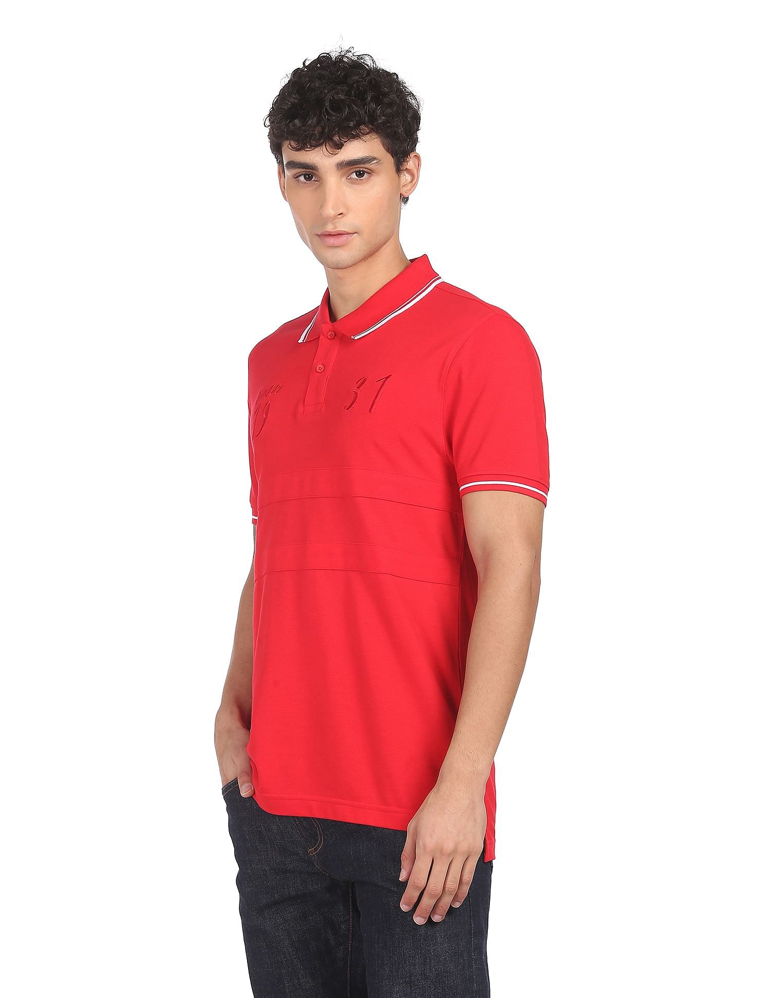 AD by Arvind Cotton Panelled Solid Polo Shirt