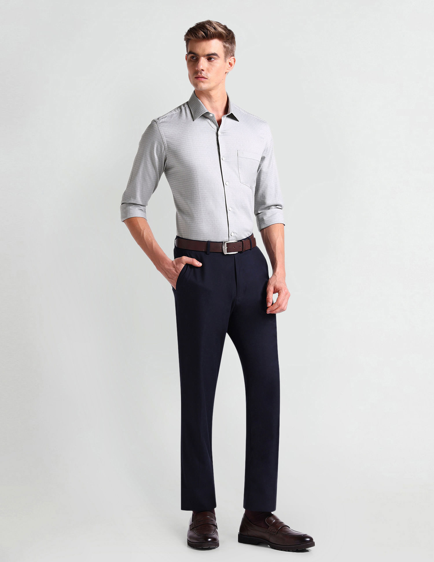 Arrow Horizontal Stripe Herringbone Shirt