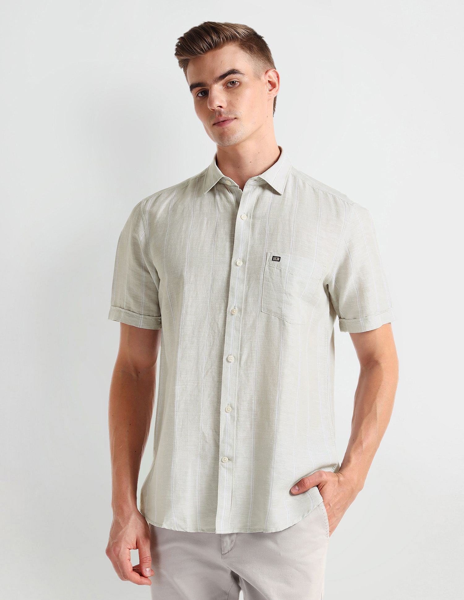 Arrow Sports Vertical Stripe Linen Shirt