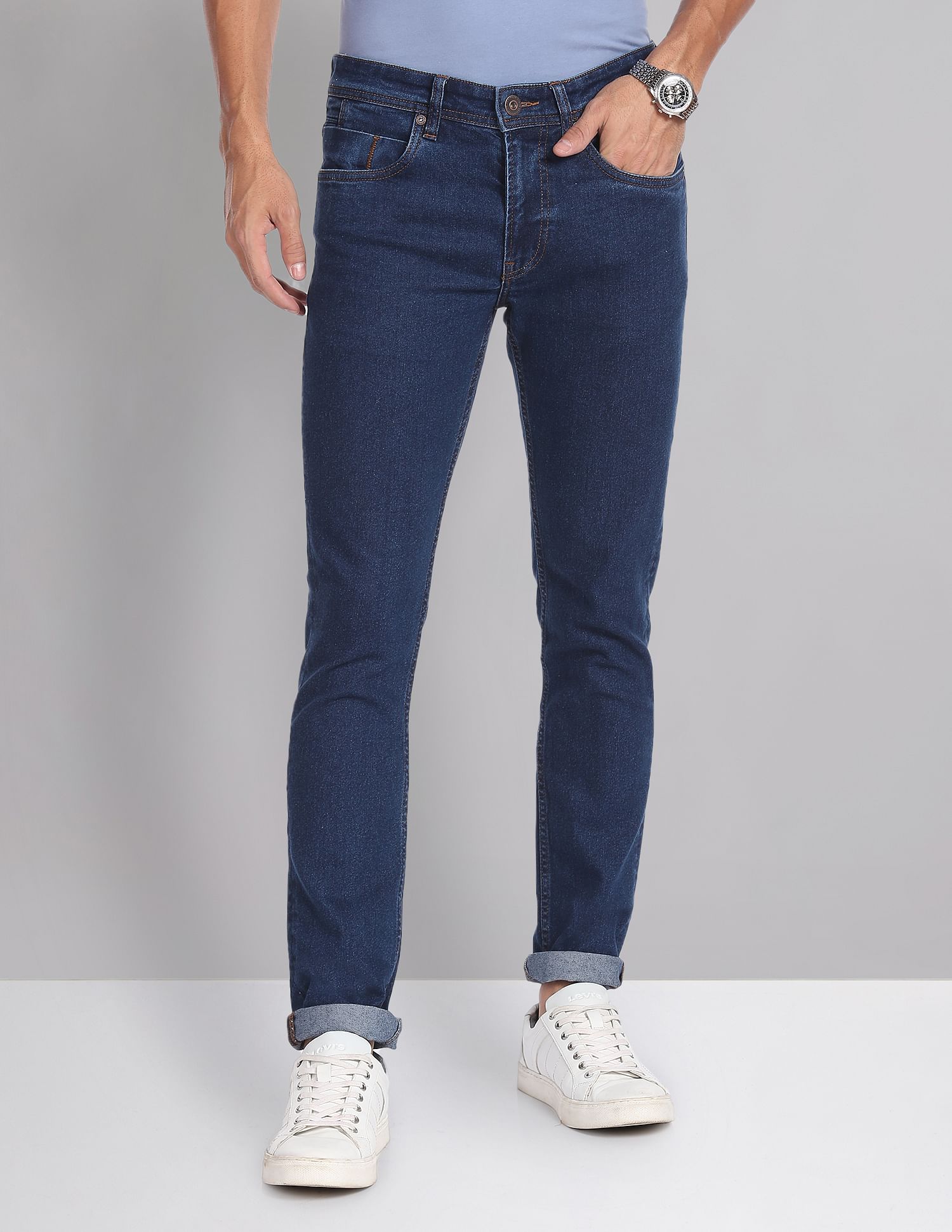 AD by Arvind Skinny Fit Rinsed Jeans