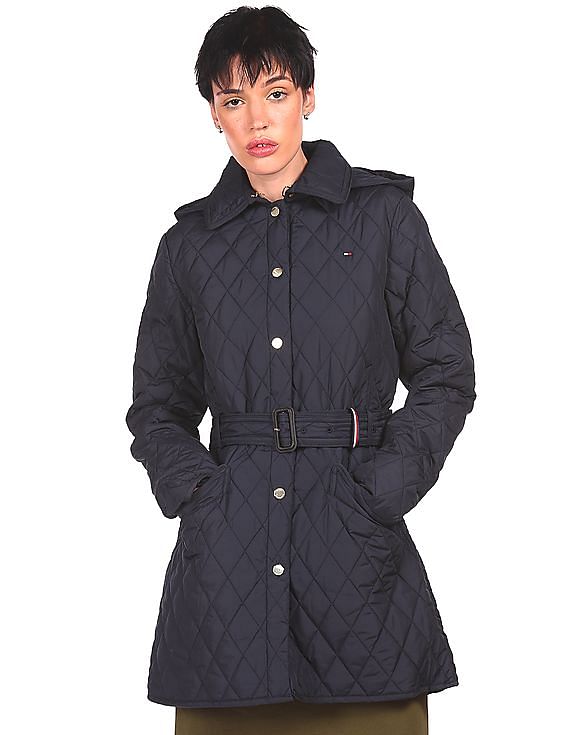 navy quilted long coat