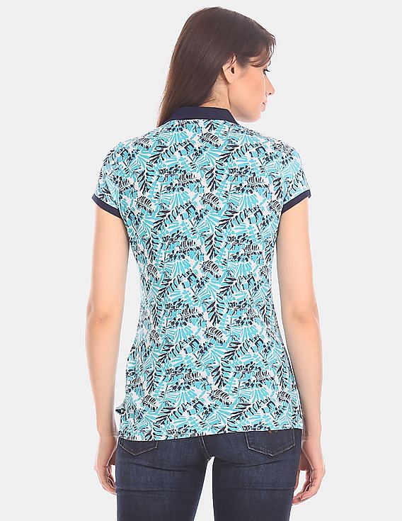 U.S. Polo Assn. Women All Over Print Pique Polo Shirt