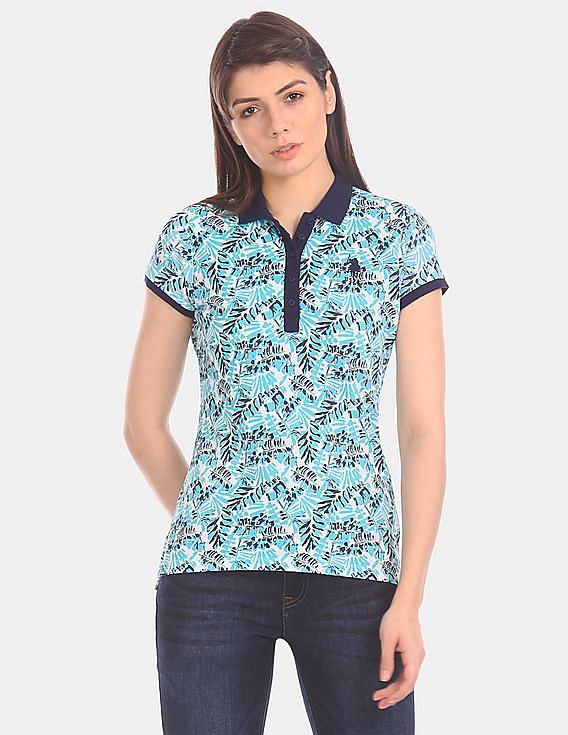 U.S. Polo Assn. Women All Over Print Pique Polo Shirt