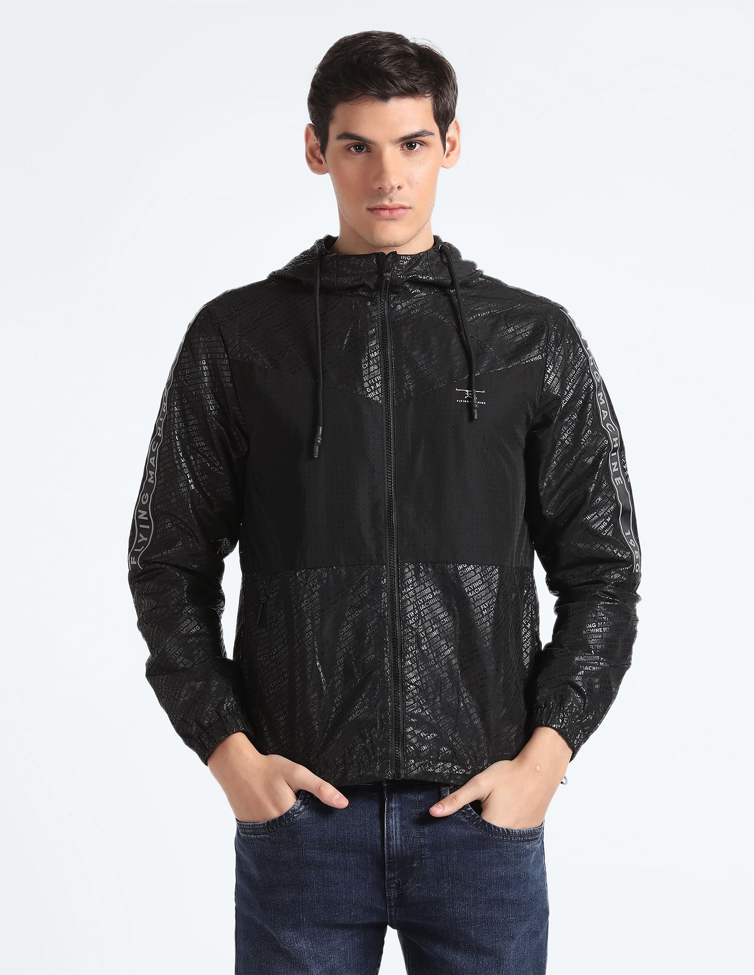 Flying Machine Brand Print Hooded Jacket