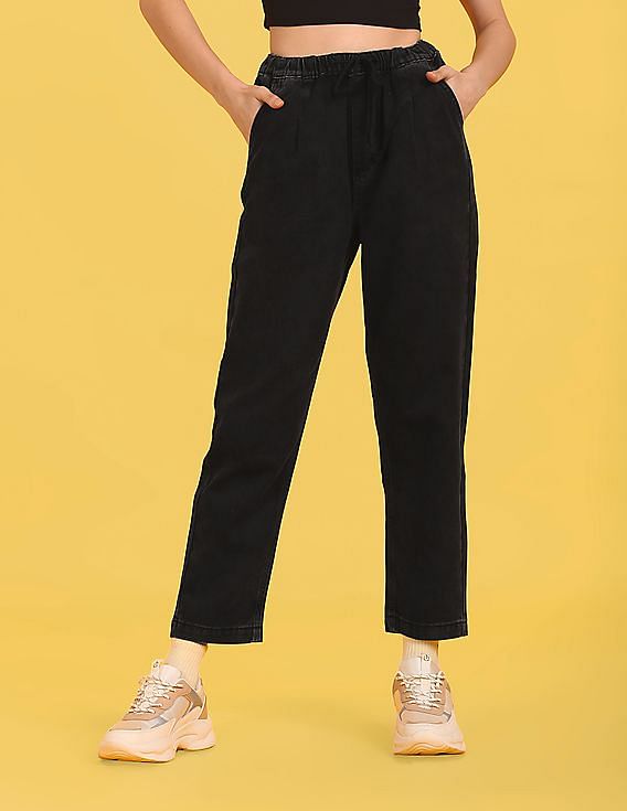 Flying Machine Women Pure Cotton Drawstring Waist Jogger Jeans
