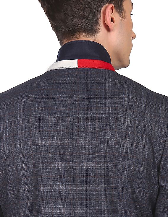 Tommy Hilfiger Men Navy Tailored Regular Fit Check Formal Blazer