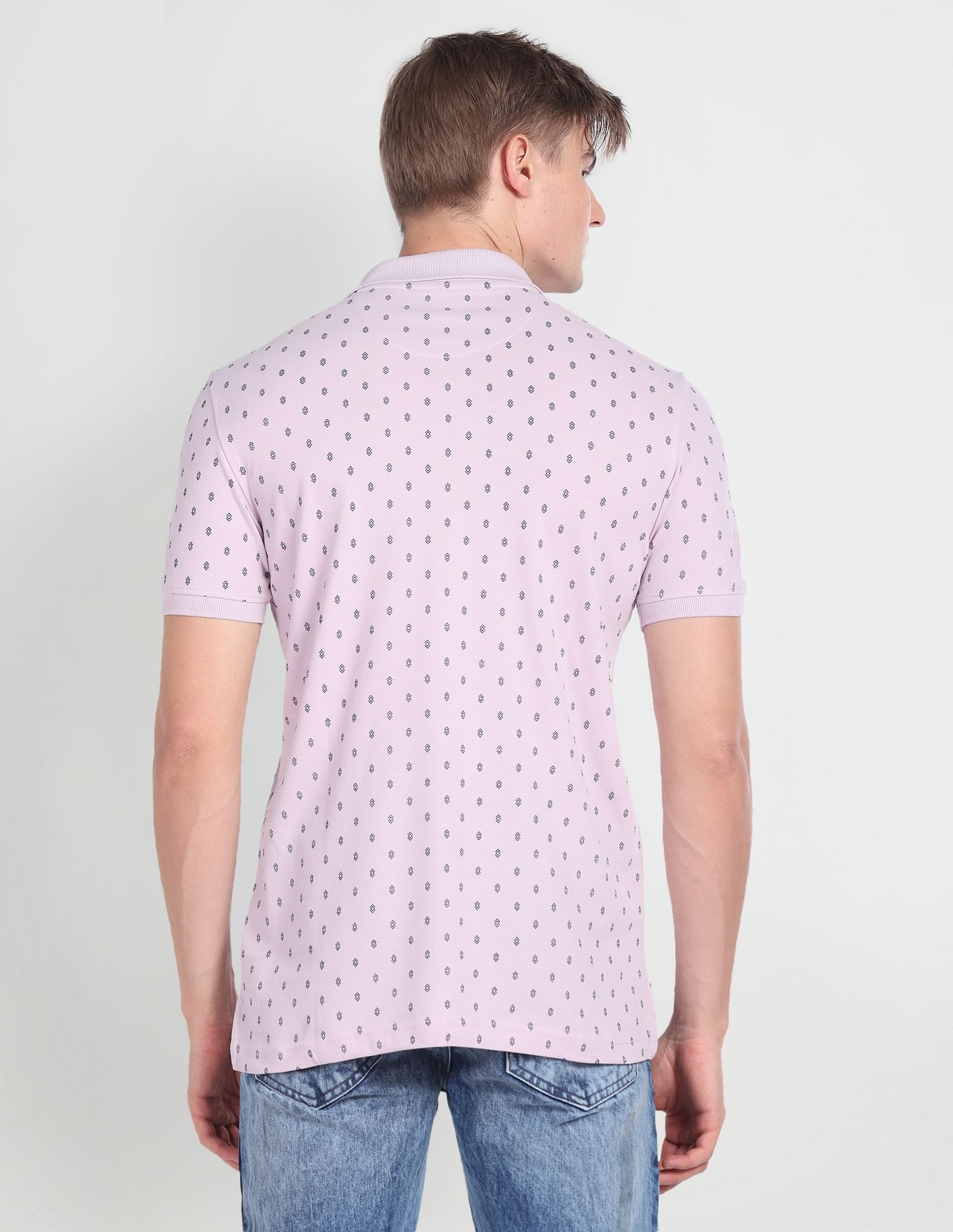Flying Machine Short Sleeve Geometric Print Polo Shirt