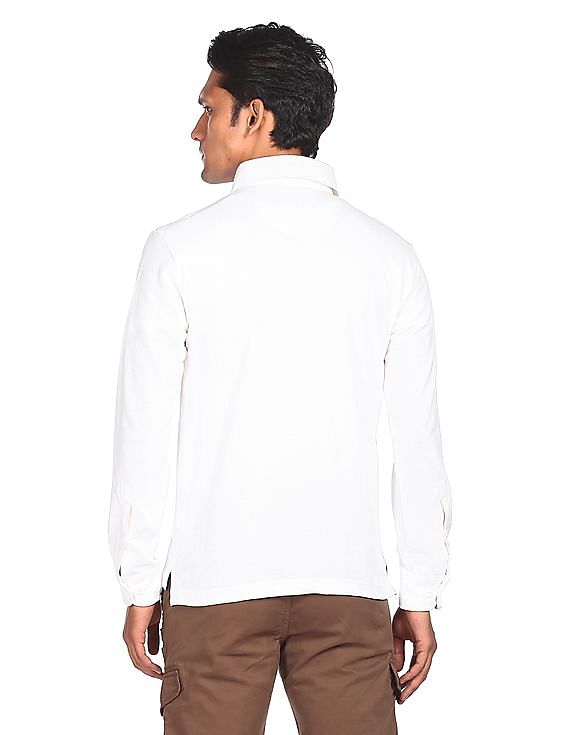U.S. Polo Assn. Men White Long Sleeves Solid Polo Shirt