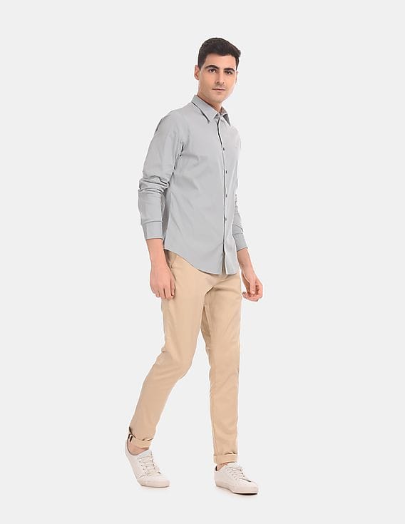 slim fit dress slacks Calvin Klein Mens Regular Fit Solid Taupe Tan Flat Front Dress Pants