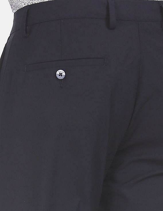 Buy USPA Tailored Men Blue Slim Fit Flat Front Formal Trousers