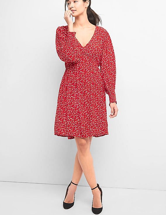 Buy GAP Women Women Red Print V Neck Swing Dress NNNOW