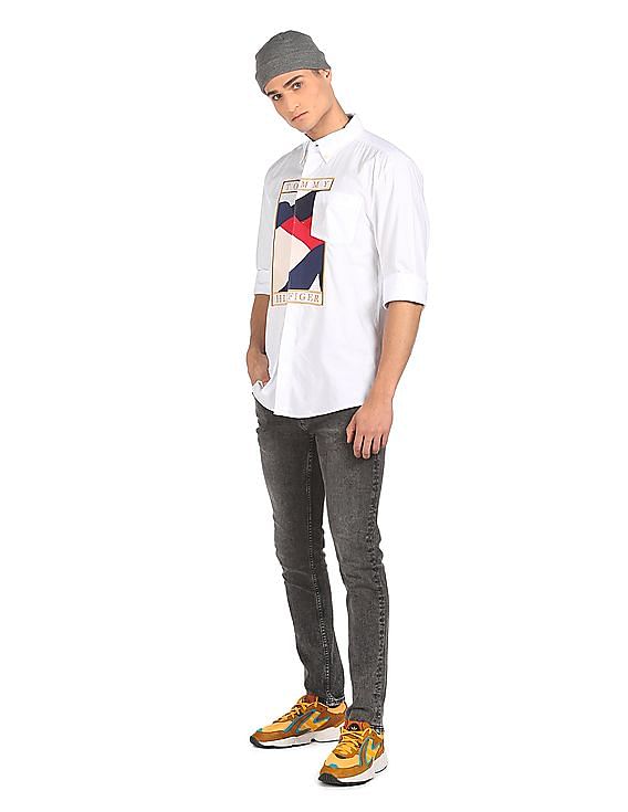 Buy Tommy Hilfiger Men White Embroidered Logo Casual Shirt - NNNOW.com