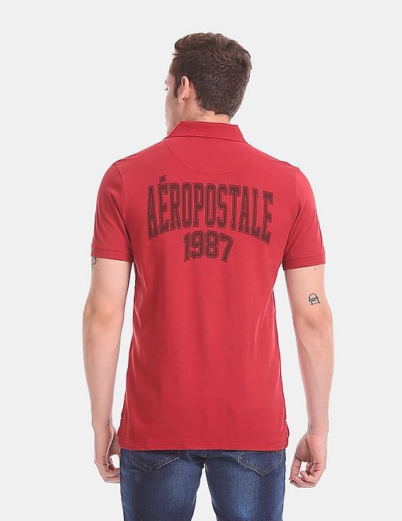 Aeropostale Red Rear Print Pique Polo Shirt