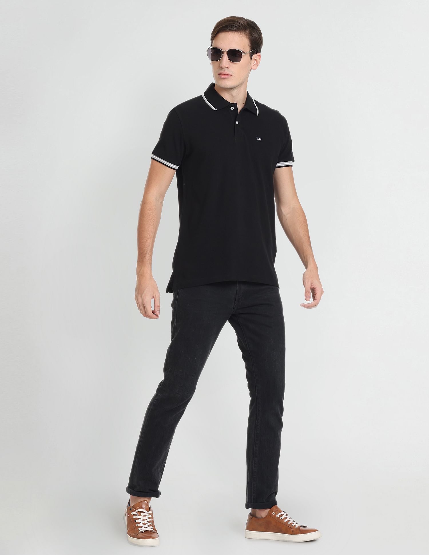 Arrow Sports Tipped Collar Solid Pique Polo Shirt