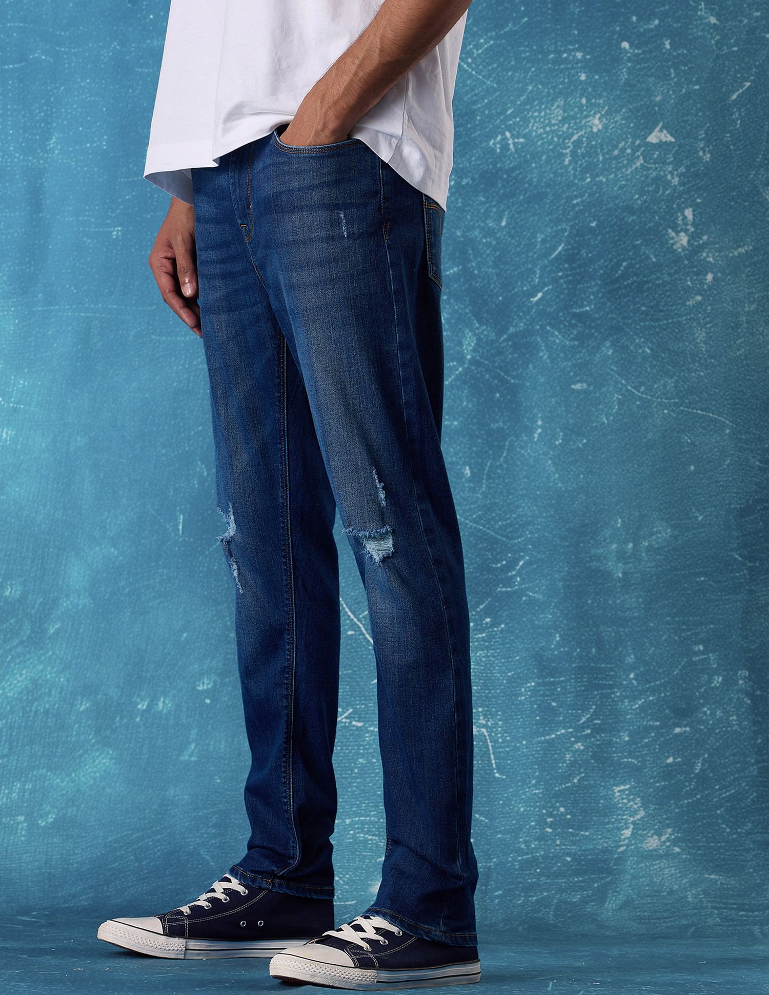 Flying Machine Men Slash Slim Tapered Fit Jeans