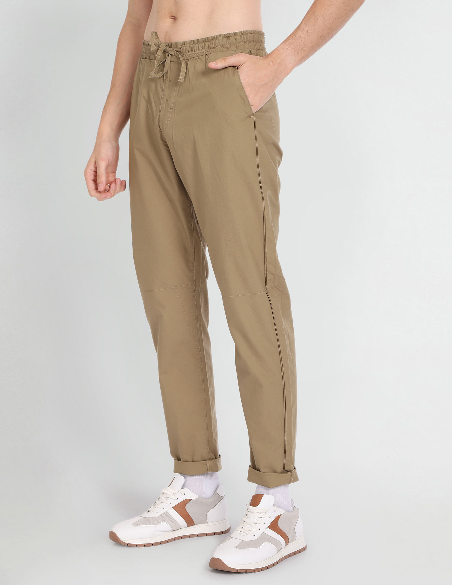 Flying Machine Elasticised Waist Solid Trousers
