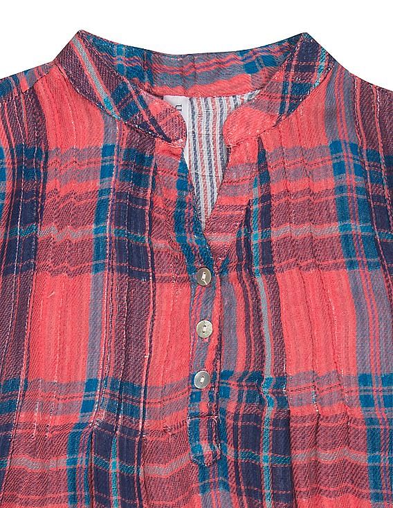 U.S. Polo Assn. Kids Girls Check Popover Top