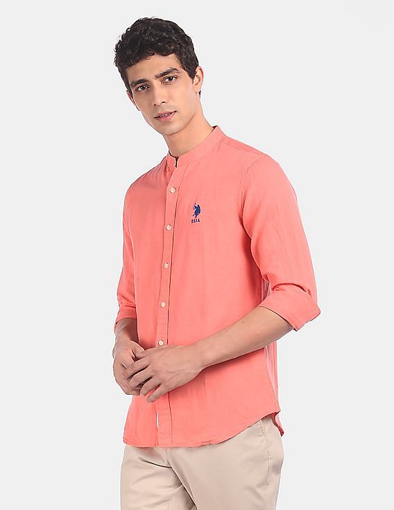 U.S. Polo Assn. Mandarin Collar Solid Casual Shirt
