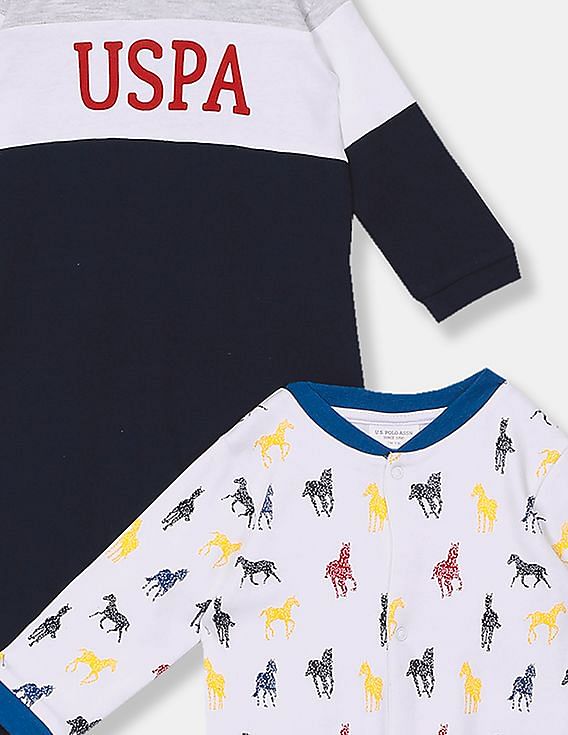 U.S. Polo Assn. Kids Baby Assorted Long Sleeve Romper - Pack Of 2