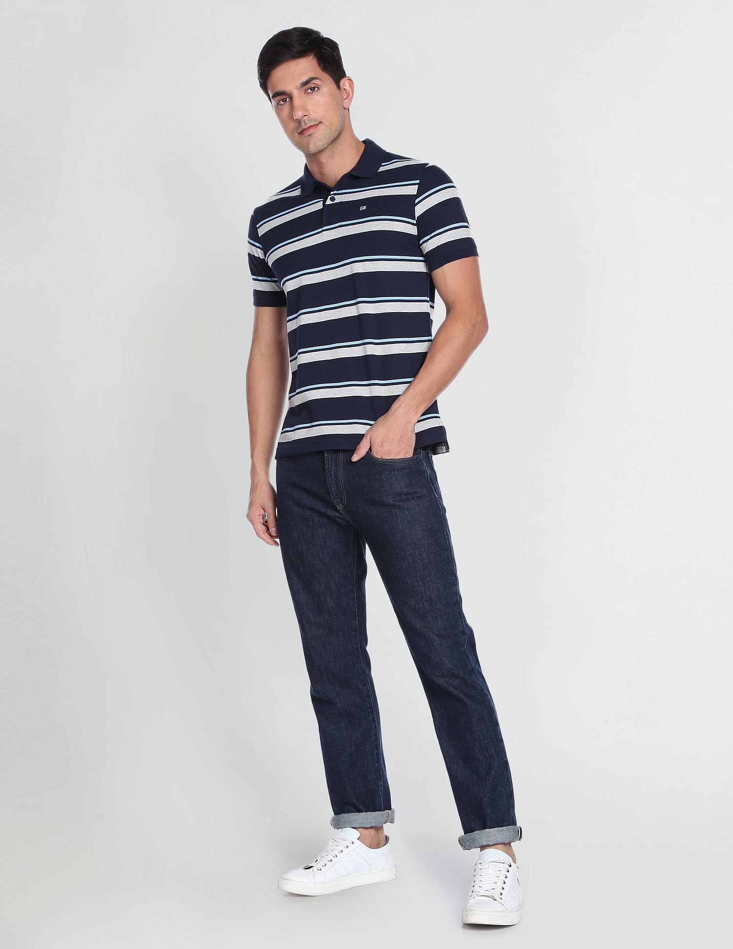 Arrow Sports Pique Striped Polo Shirt