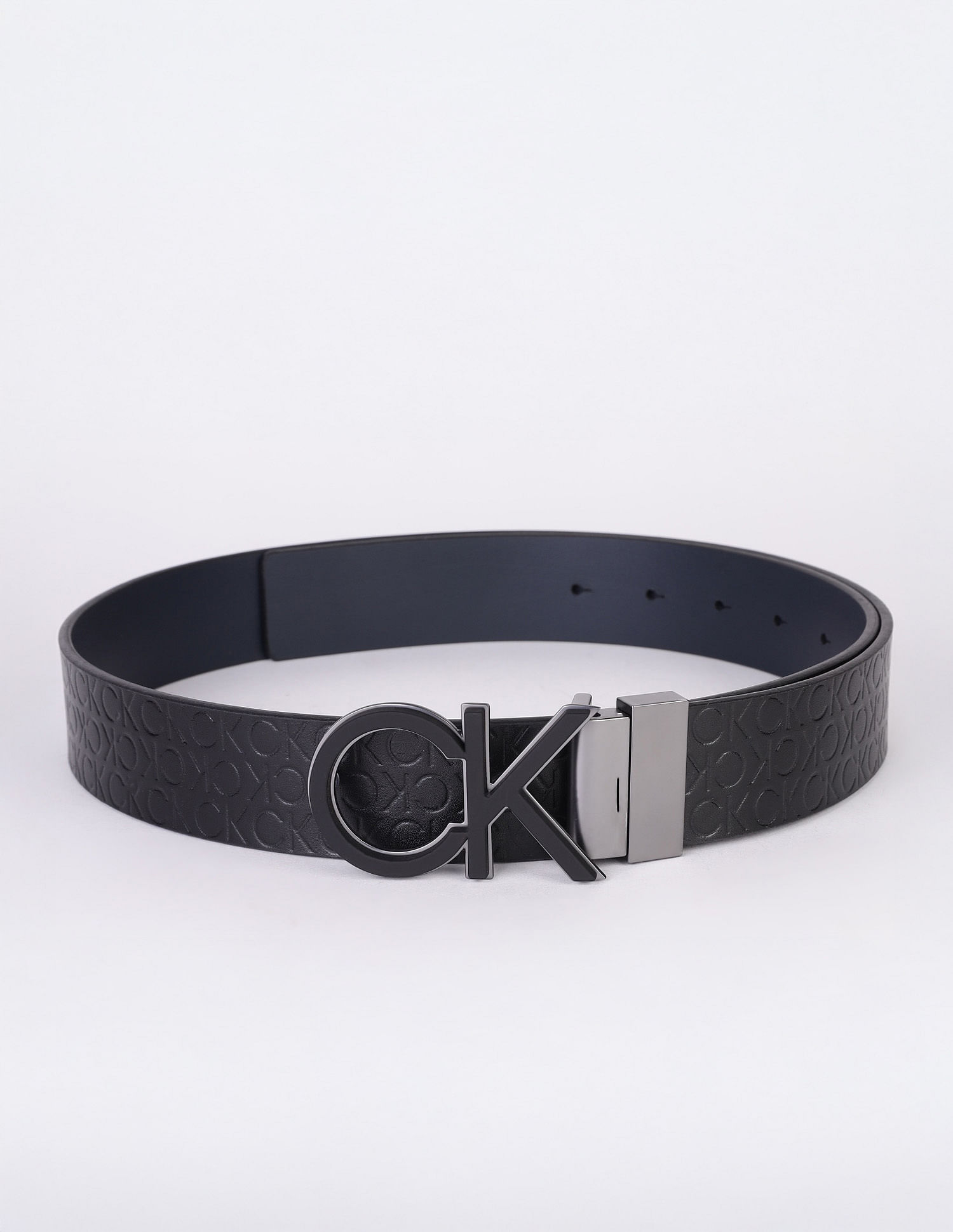 Calvin Klein Printed Black Leather Reversible Belts
