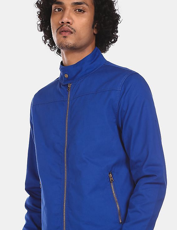 Flying Machine High Neck Zip Up Solid Jacket