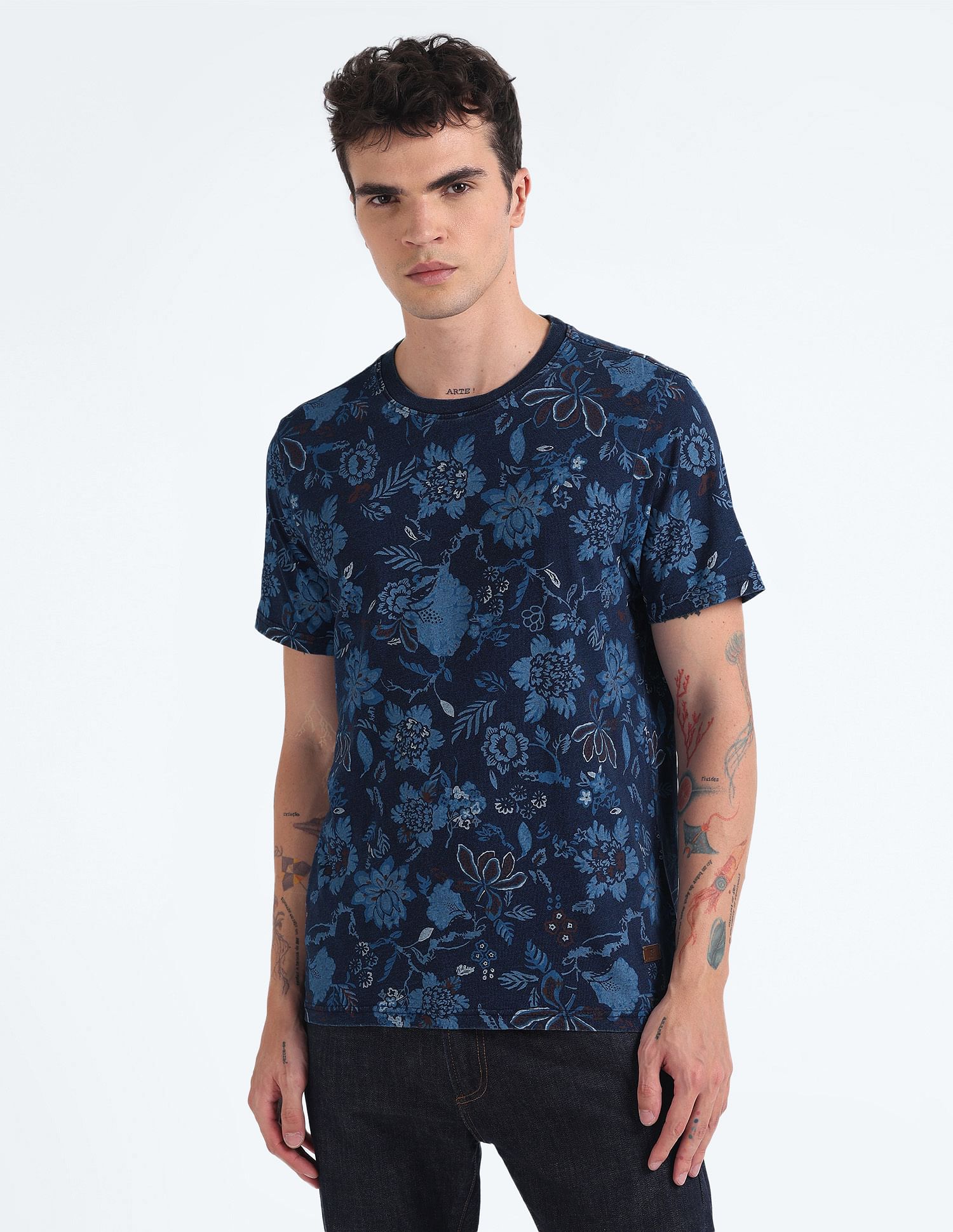 Flying Machine Pure Cotton Floral Print T-Shirt