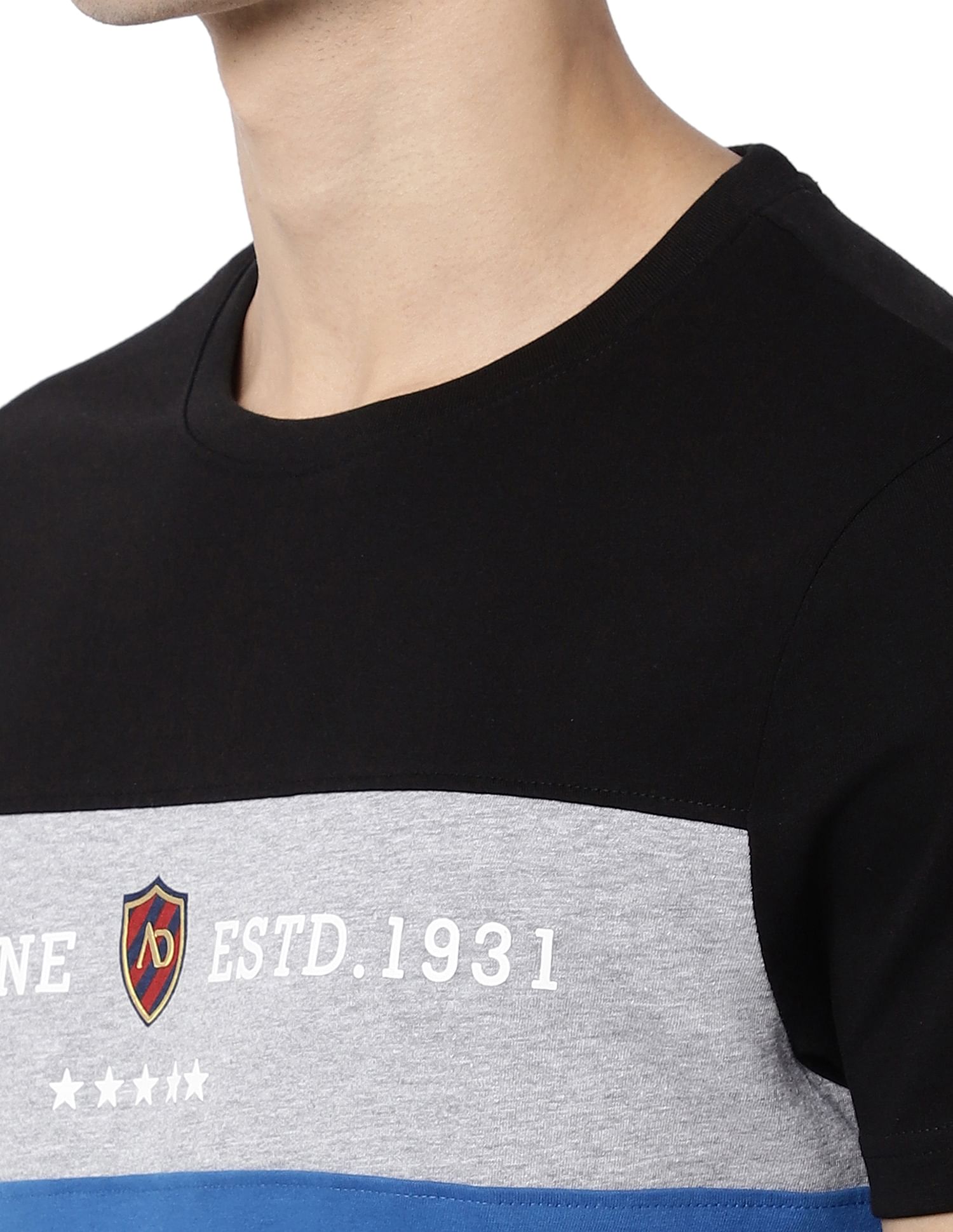 AD by Arvind Crew Neck Colour Block Cotton T-Shirt