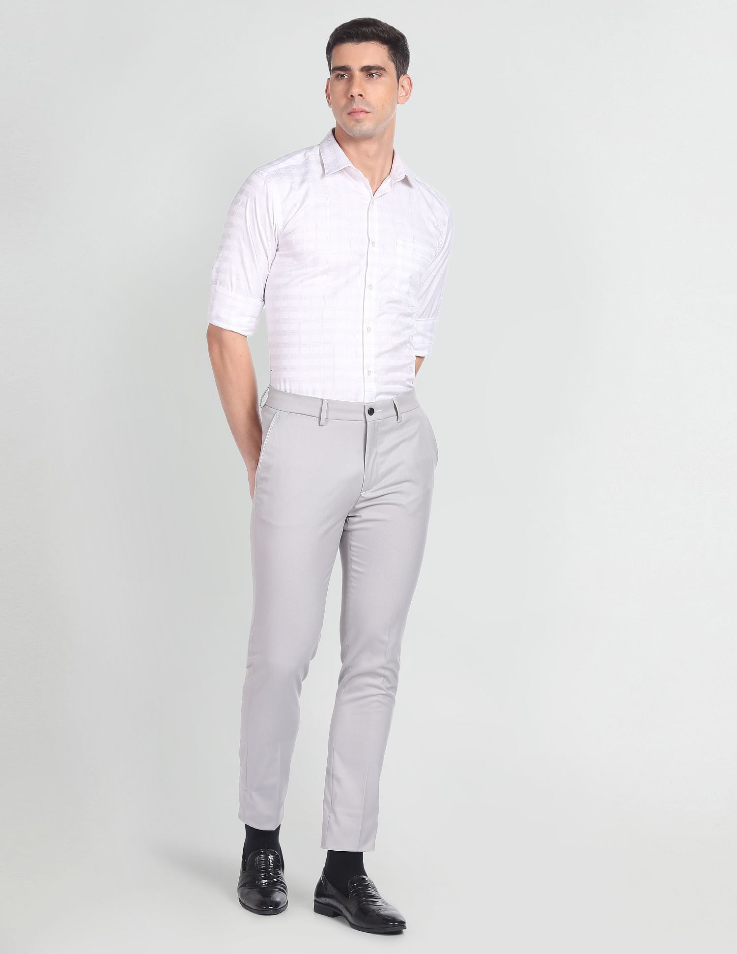 Arrow Newyork Solid Dobby Formal Trousers