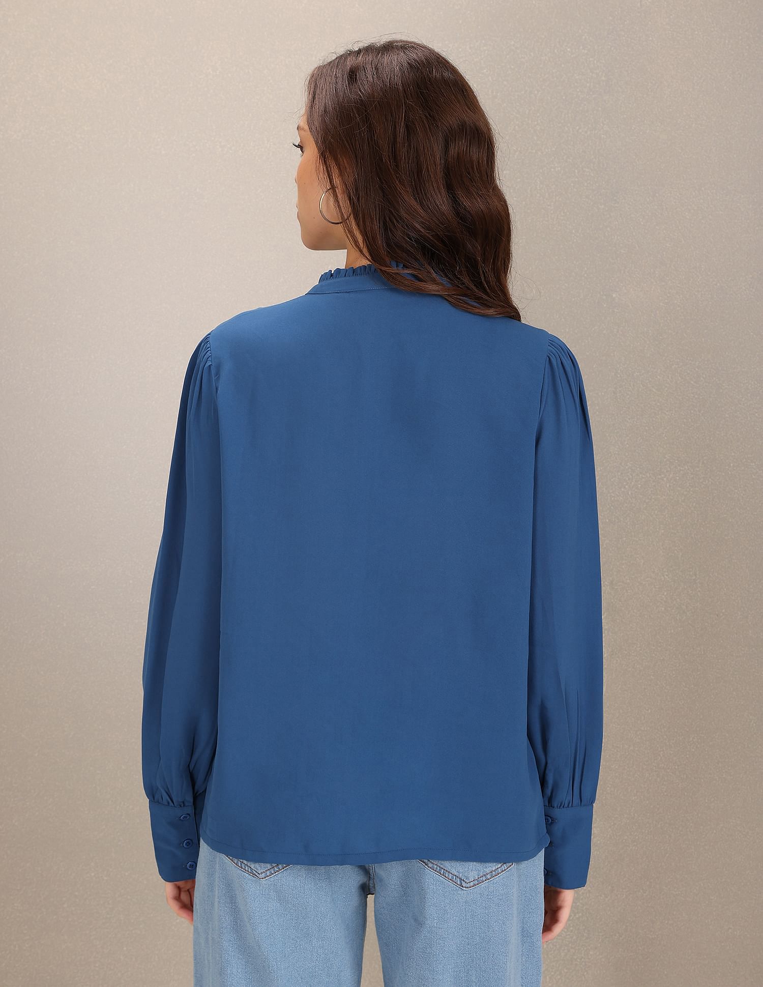 U.S. Polo Assn. Women Stand Collar Pleated Solid Top
