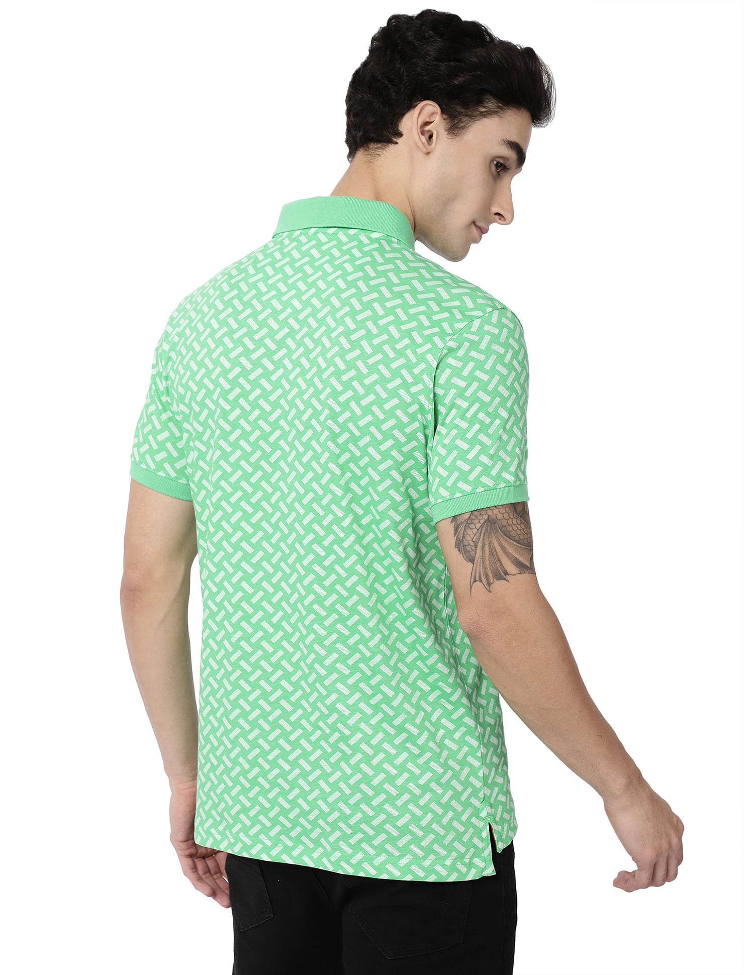 AD by Arvind Geometric Print Cotton Polo Shirt