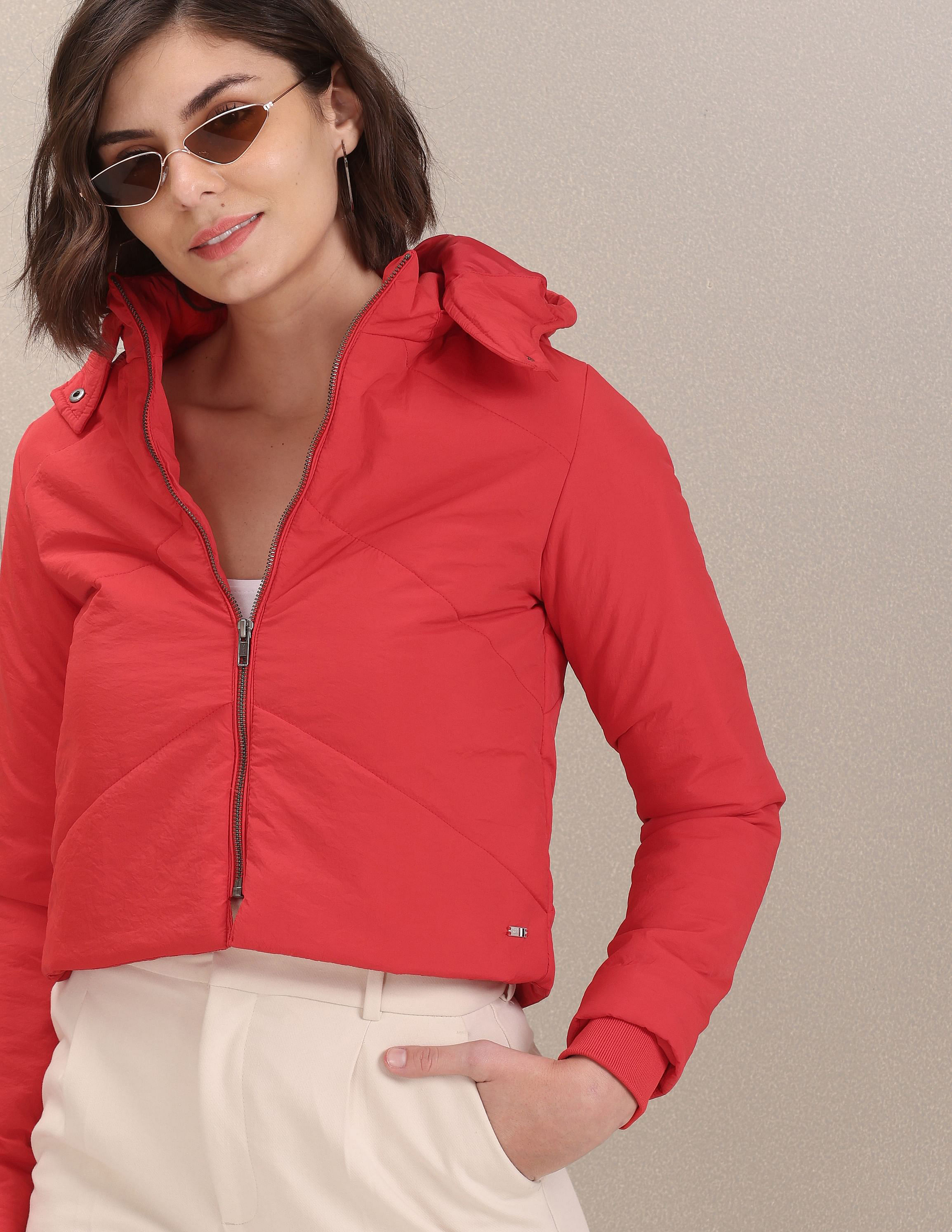 Buy U.S. Polo Assn. Women Detachable Hood Solid Cropped Jacket - NNNOW.com