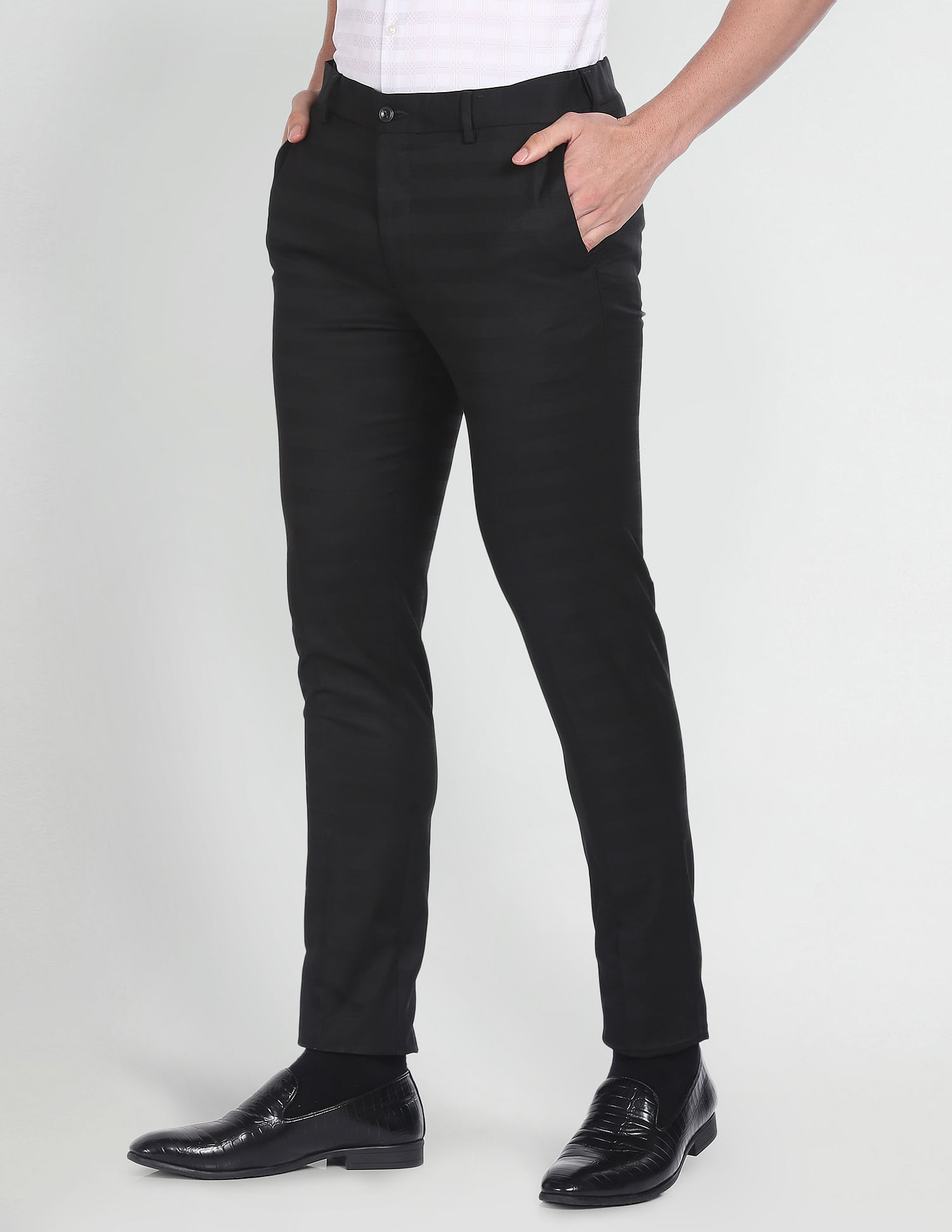Arrow Newyork Horizontal Stripe Herringbone Trousers