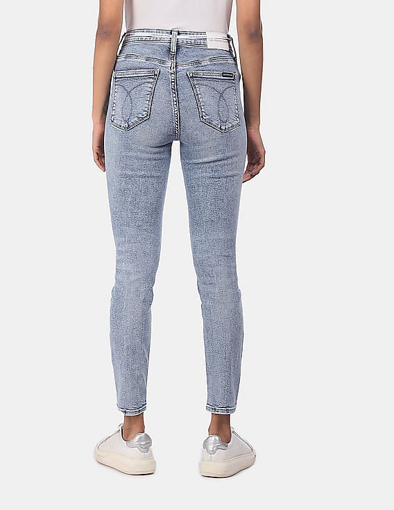 Buy Calvin Klein Women Light Blue High Rise Skinny Fit Ankle Length Jeans -  