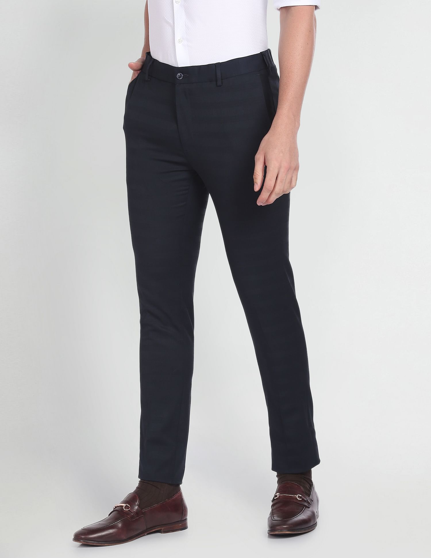 Arrow Newyork Horizontal Stripe Herringbone Trousers
