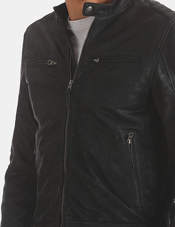 U.S. Polo Assn. Denim Co. Genuine Leather Panelled Biker Jacket