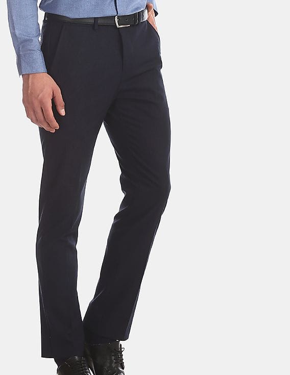 Buy Men Blue Tapered Fit Solid Trousers 